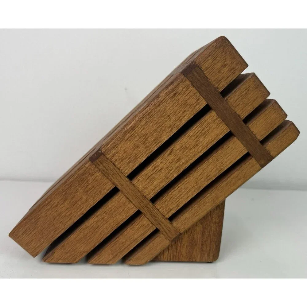 Vintage Wooden‎ 8 Slot Knife Block MCM Retro Kitchen Angled Countertop Organizer